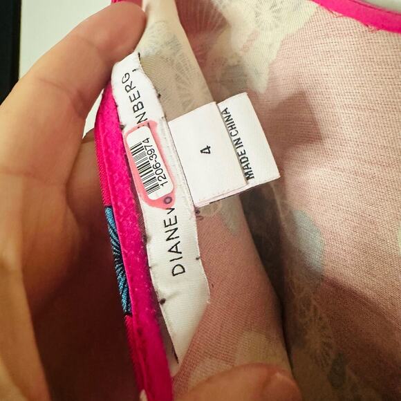 DIANE VON FURSTENBERG Pink Floral Sleeveless Crewneck Topanga Mini Dress Size 4 - Picture 9 of 12